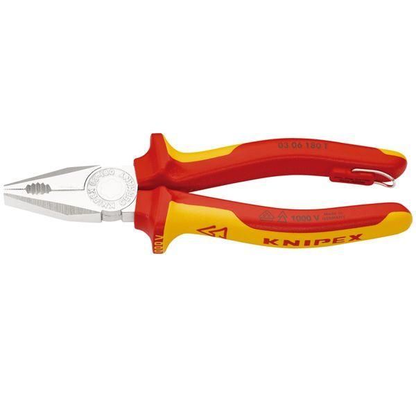 ds-KNIPEX クニペックス 1000V絶縁ペンチ 落下防止 全長180mm 0306-180T 工具 ツール DIY 作業工具