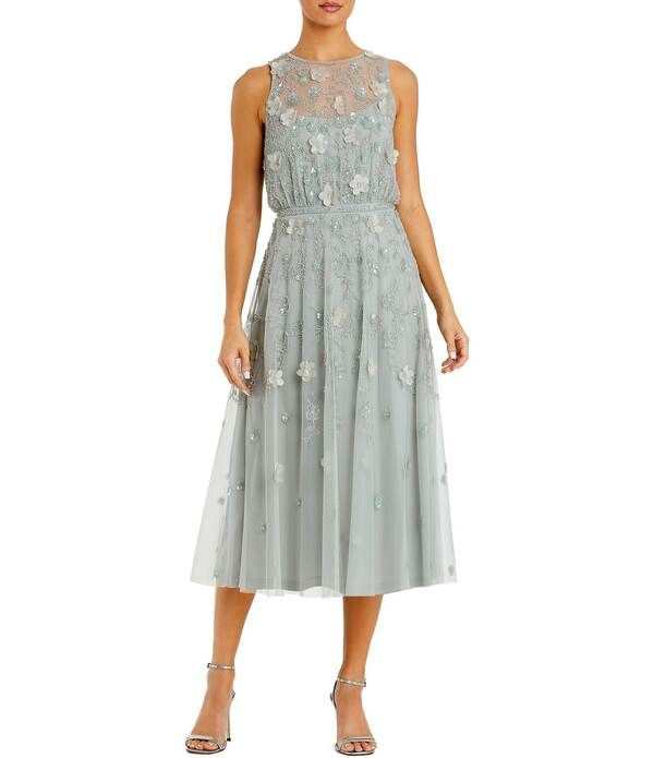 マックダガル レディース トップス ワンピース フラワー柄 メッシュ ミディ ノースリーブ フラワー Mac Duggal Floral Appliquembellished Mesh Sleevel