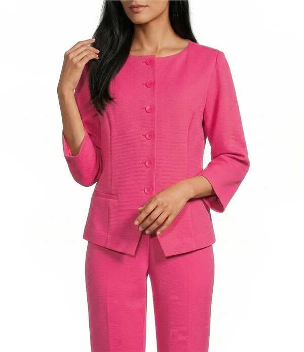 インベストメンツ レディース アウター コート プチ ジャケット Investments Petite Size Boat Neck Button Front 34 Sleeve Pique Jack 9,216円