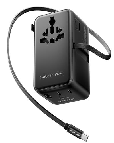 msMOMAX 【100W急速充電】変換プラグ 海外用コンセント PD100W 海外変換プラグ 全世界対応 変換器 C/BF/O/Aタイプ ケーブル内蔵 GaN 6台同時充電 2*AC差込口/3*USB-C/1*USB-A マルチアダプター 旅行用充電器 パソ 8,760円