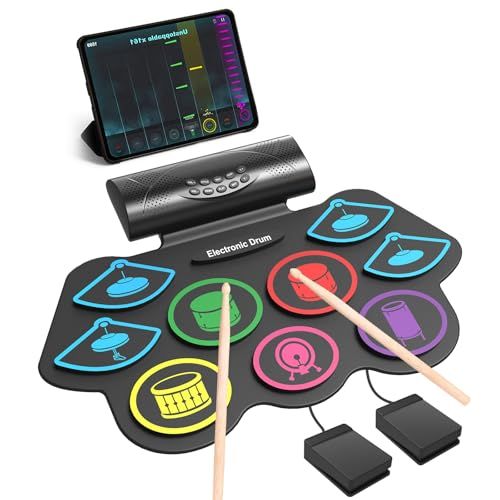 ms電子ドラムパッド 9パッド 電子ドラムセット 充電式 ポータブルドラム 初心者 ロールアップドラム MIDI対応 ドラムスティック 延音ペダル 日本語取扱説明書付き (EDP01)