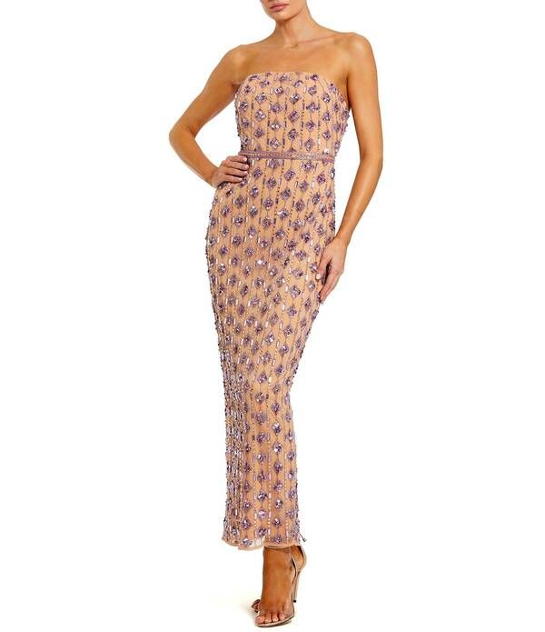 マックダガル レディース トップス ワンピース メッシュ ストラップレス アンクル Mac Duggal Mesh Beaded Strapless Column Ankle Long Dress N