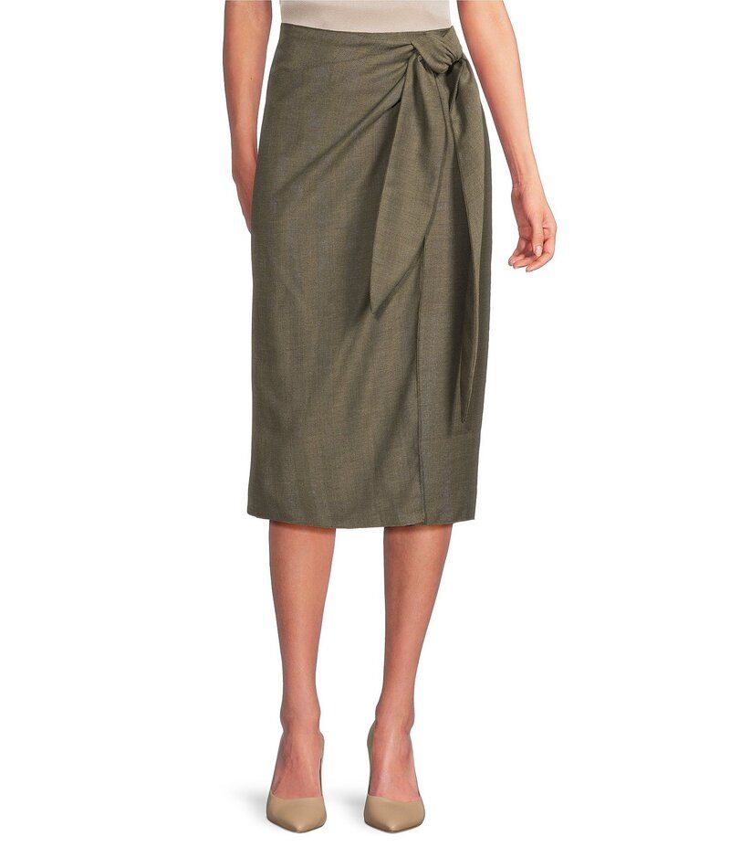マレーラ レディース ボトムス スカート ミディ ウール Marella Ordine Wool Blend Twill Kaki Side Knot Wrap Midi Skirt Kaki 13,490円