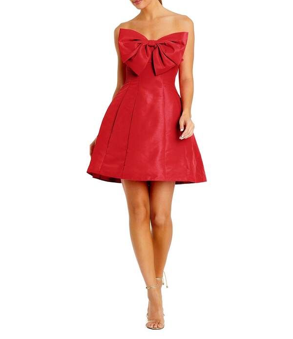 マックダガル レディース トップス ワンピース ミニ ストラップレス Mac Duggal Strapless Oversized Bow Fit and Flare Mini Dress Red レ