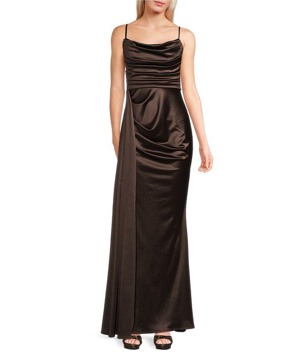 ビーダーリン レディース トップス ワンピース ドレープ サテン B Darlin Satin Sweetheart Neckline Side Drape Long Dress Chocolate