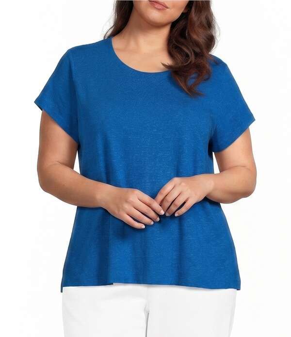 エイリーンフィッシャー レディース トップス Tシャツ クルーネック プラスサイズ コットン ジャージー Eileen Fisher Plusize Organicotton Slubby Jerse