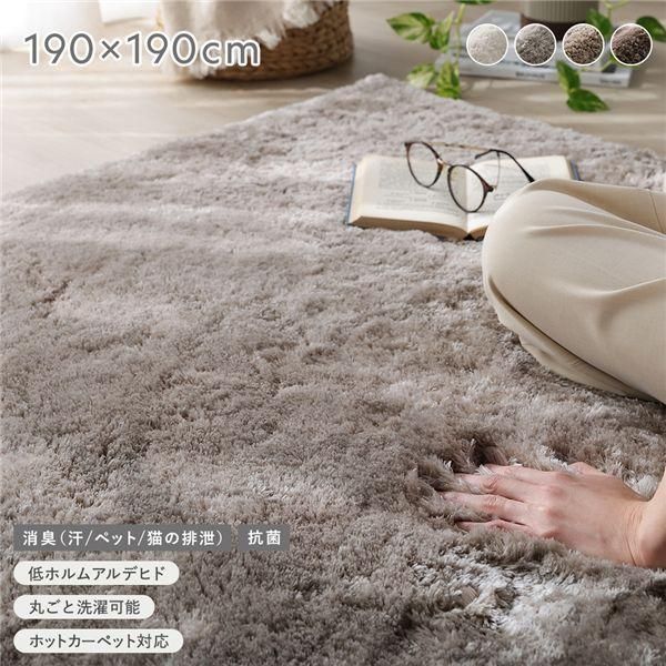 ds-高密度シャギーラグ 約190×190cm グレージュ 抗菌 消臭 洗える ホットカーペット 床暖房可 滑り止め付 オールシーズン ラグ