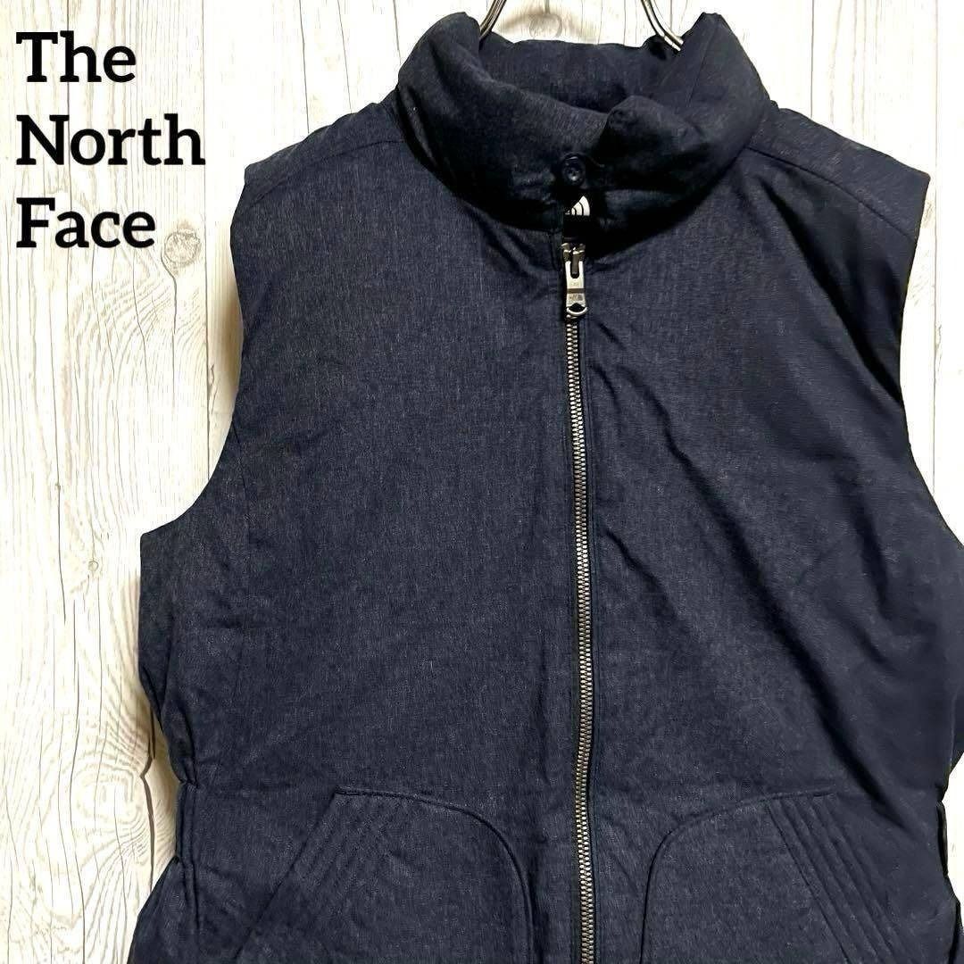 THE NORTH FACE　ザノースフェイ ス　ダウンベスト　レディースSMサイズ　韓国表示85 ネイビー　紺 古着　25-1129-43