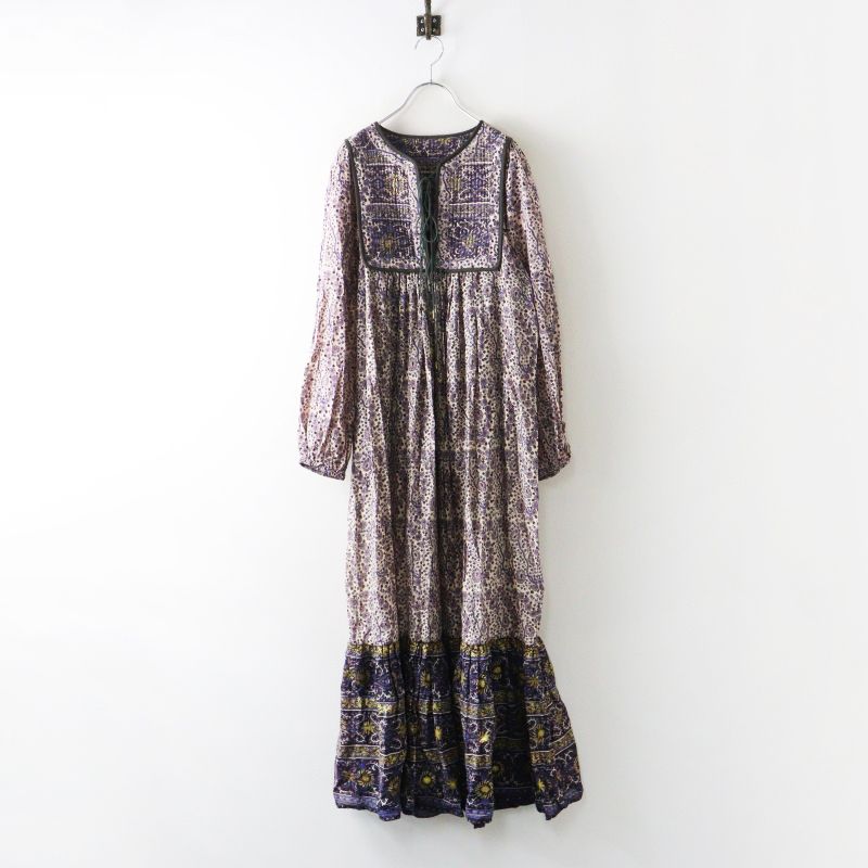 美品 25SS アパルトモン L'Appartement Indian Cotton Dress＼パープル系 ブロックプリント インド製 ドレス ワンピース【2400015108681】