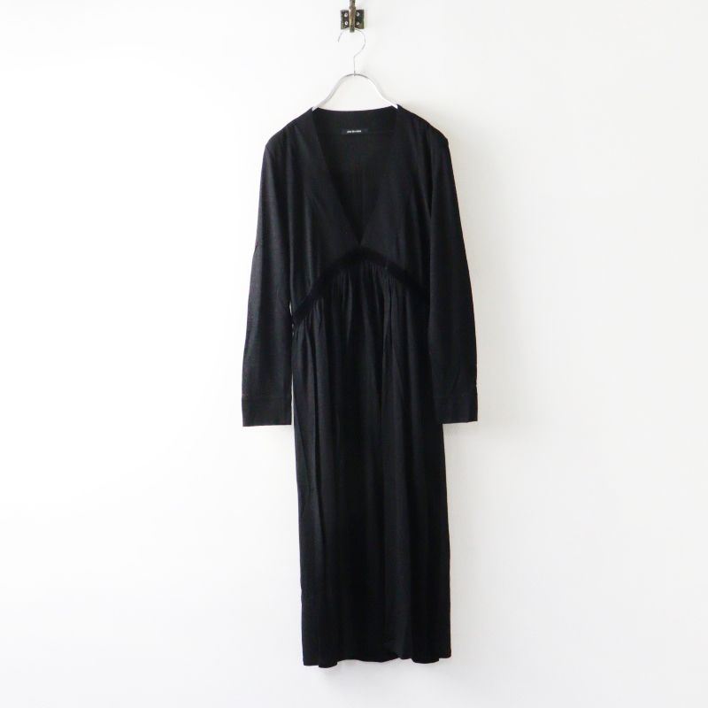 大きいサイズ【パドカレ】レーヨン混 ノースリーブ ロングワンピース 落ち感 黒 Archive パドカレ pas de calais ウールレーヨンストレッチVネック