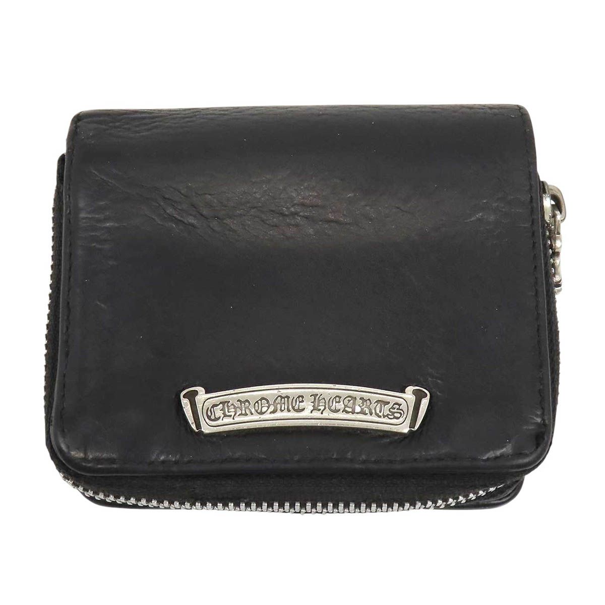 クロムハーツ スクエアジップビル ラウンドジップ レザーウォレット レザー ユニセックス ブラック CHROME HEARTS【中古】 【アパレル・小物】