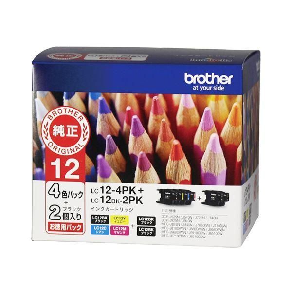 ds-（まとめ） ブラザー BROTHER インクカートリッジ 4色（シアン・マゼンタ・イエロー・黒）パック+黒2個 LC12-4PK+LC12BK-2PK 1箱（6個） 〔×3セット〕