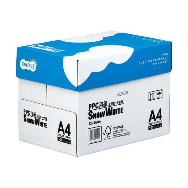 ds-（まとめ） TANOSEE PPC用紙 SNOW WHITE A4 1箱（2500枚：500枚×5冊） 〔×10セット〕
