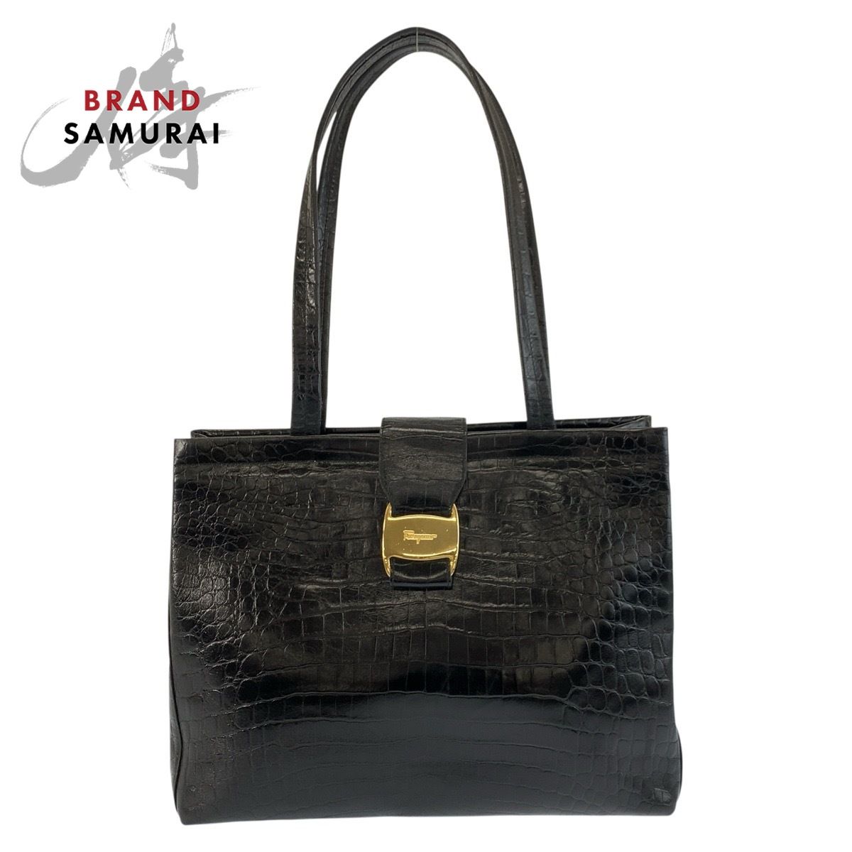 美品 Salvatore Ferragamo サルヴァトーレフェラガモ ヴァラ 型押し BA 