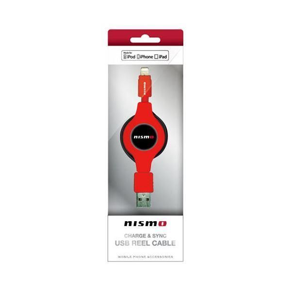 ds-(まとめ)NISSAN 公式ライセンス品 NISMO CHARGE ＆ SYNC USB REEL CABLE FOR IPHONE RED NMMUJ-RRD〔×2セット〕