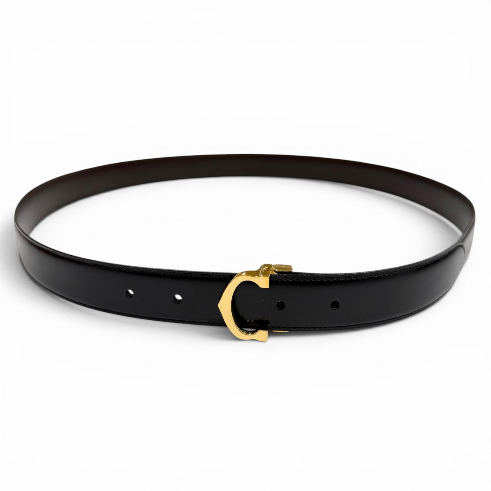 極美品　Cartier マスト ドゥ　リバーシブルベルト ブラック ゴールド 極美品▽Cartier カルティエ マスト ドゥ カルティエ レザー