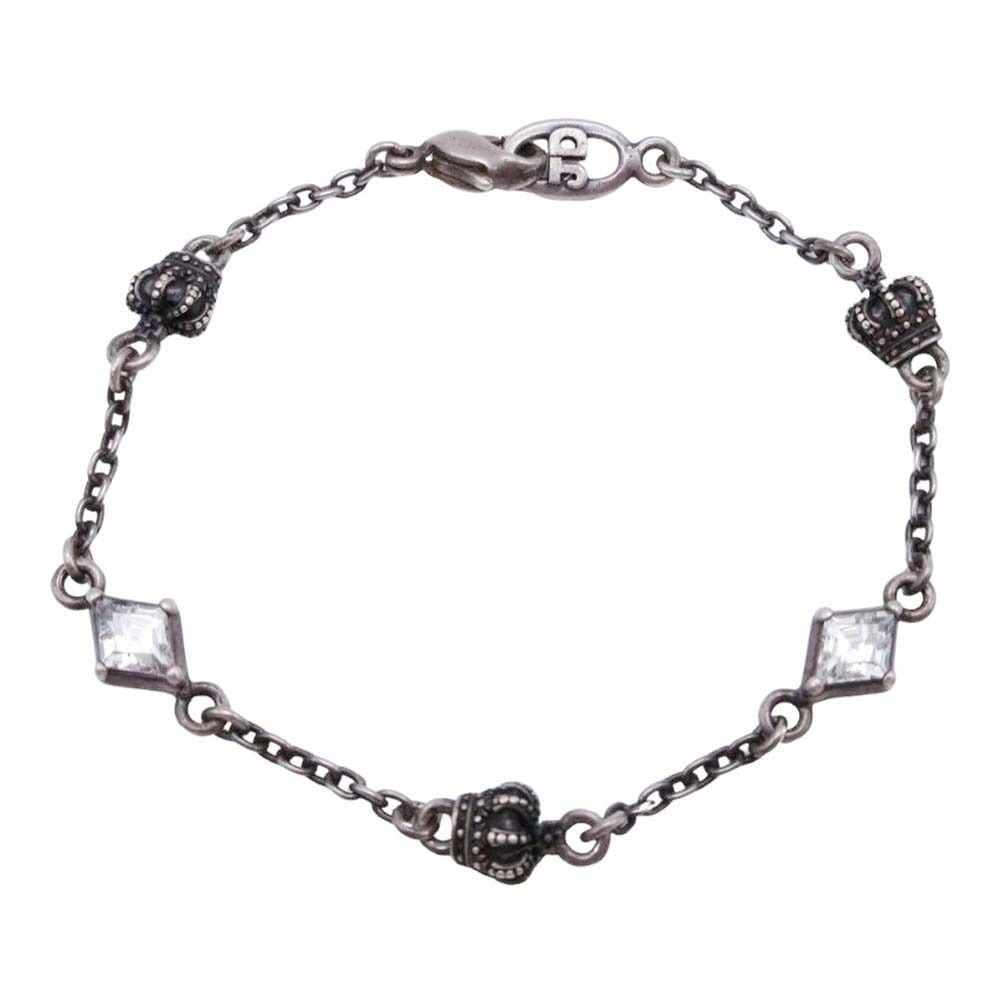 美品 Justin Davis ジャスティンデイビス クラウン ストーン ブレスレット アクセサリー チェーン Ag925 シルバー レディース 古着 中古 USED