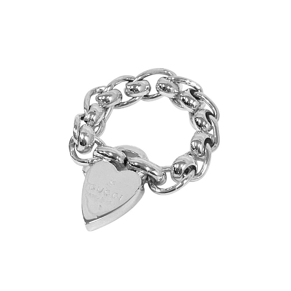 新品同様 GUCCI グッチ 新品仕上げ済 ハート パドロック チェーン リング 指輪 アクセサリー SV925 サイズ10 約9号 シルバー メンズ レディース 古着 中古 USED