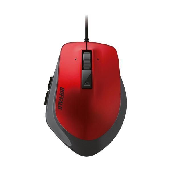 ds-（まとめ）バッファロー 有線 BlueLEDプレミアムフィットマウス Mサイズ レッド BSMBU500MRD 1個〔×3セット〕