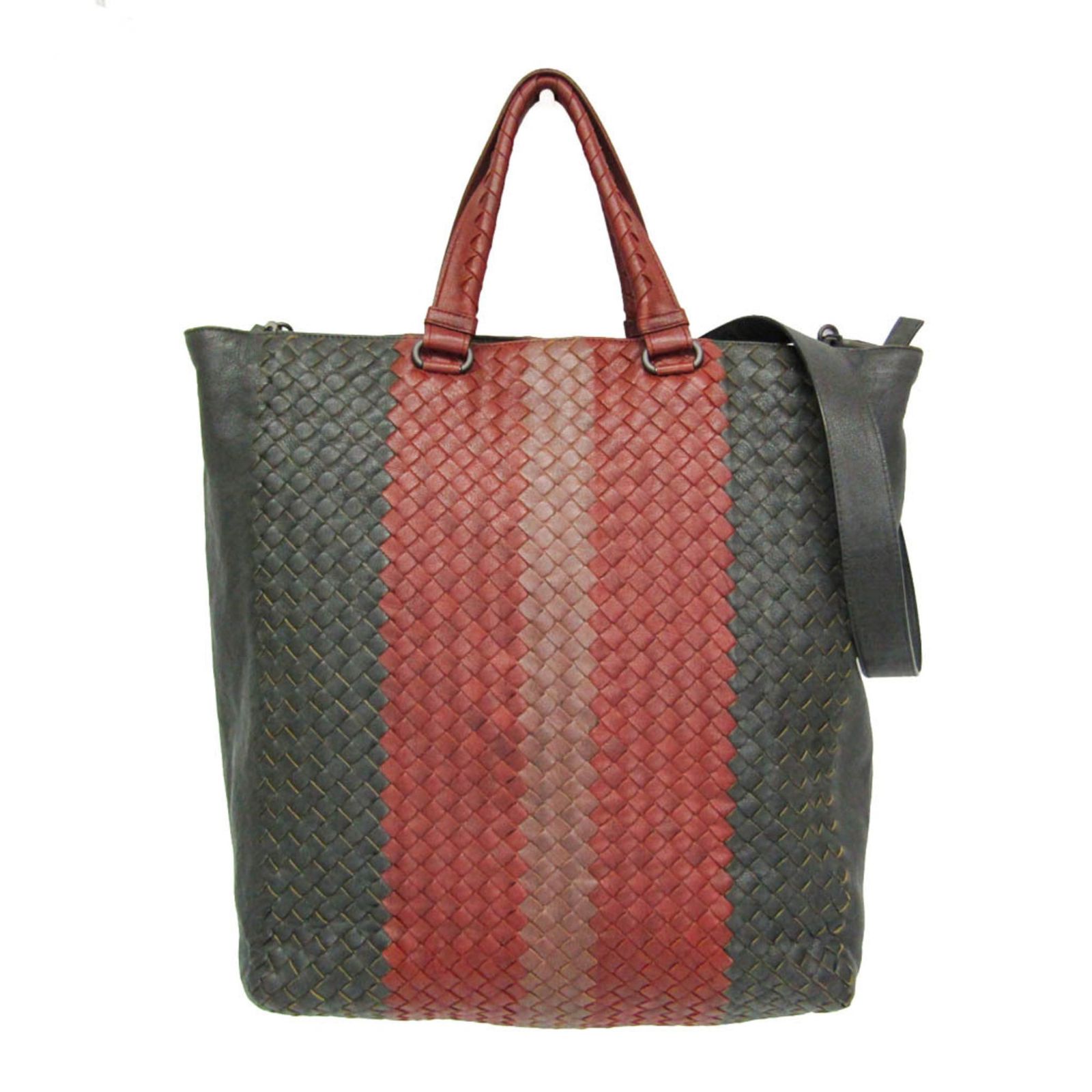 ボッテガ・ヴェネタ(Bottega Veneta) イントレチャート メンズ レザー ハンドバッグ,トートバッグ ダークグレー,レッドブラウン
