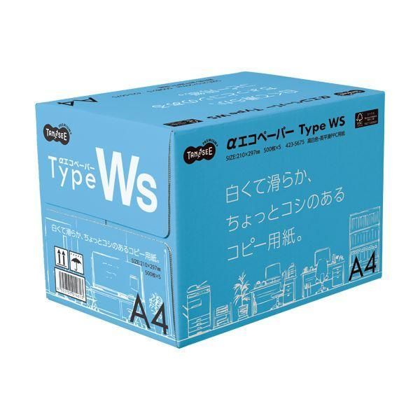 ds-（まとめ）TANOSEE αエコペーパータイプWS 白くて滑らか、ちょっとコシのあるコピー用紙。 A4 1箱(2500枚:500枚×5冊) 〔×3セット〕