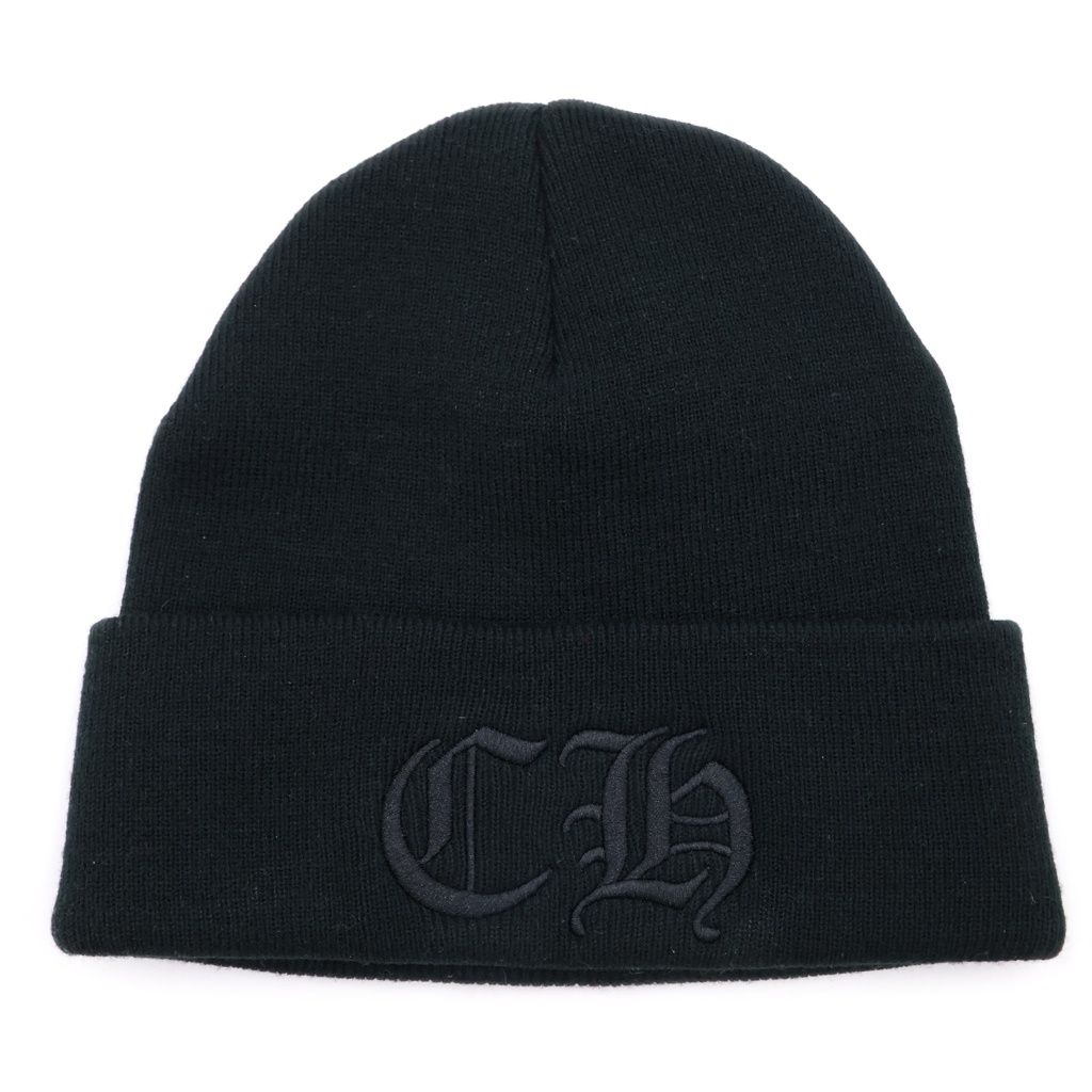 CHROME HEARTS (クロムハーツ) WATCH CAP CHロゴ 刺繍 ワッチキャップ ニット 帽子 ビーニー ブラック