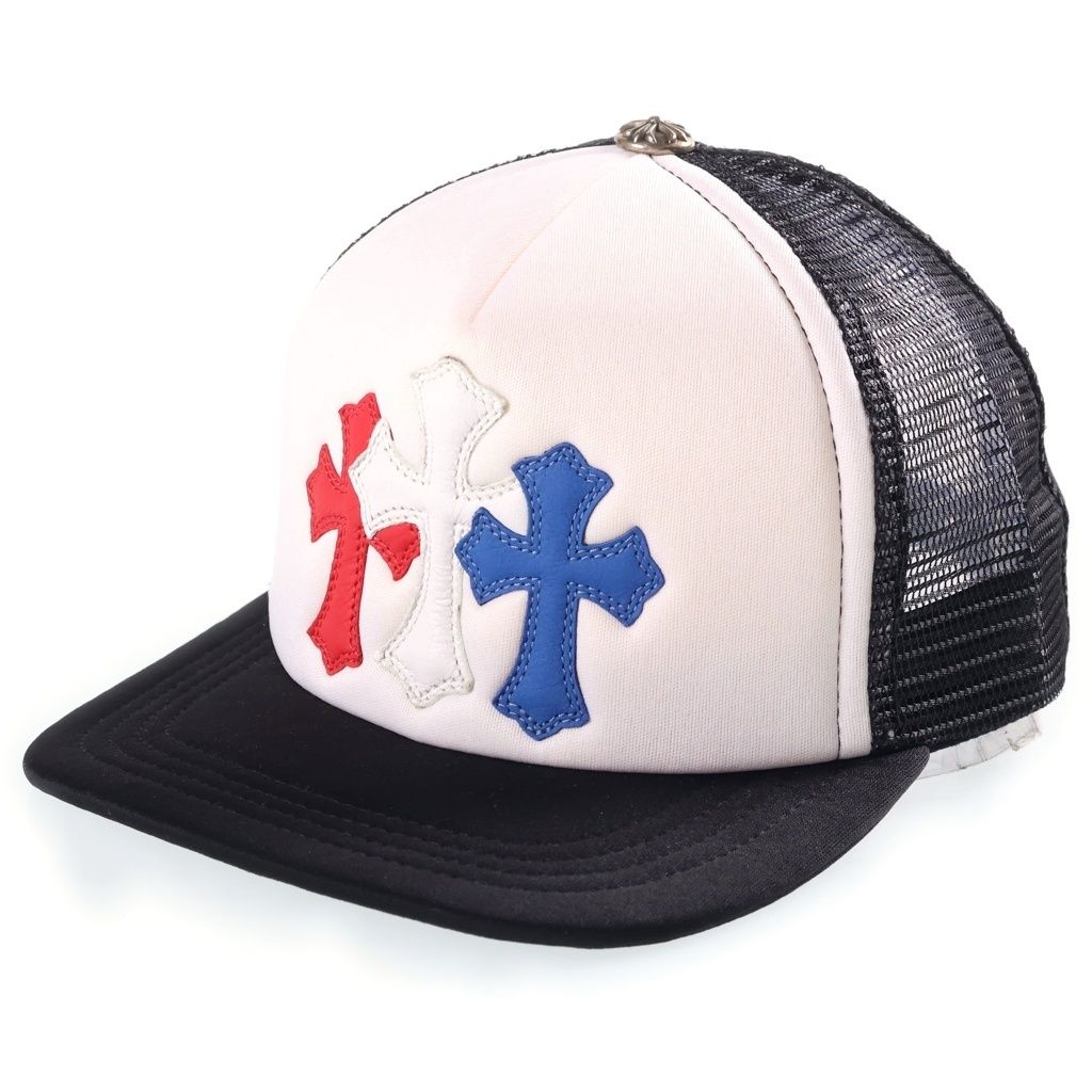 CHROME HEARTS (クロムハーツ) Tricolor Triple Cross Patch Trucker Cap トリプルクロスパッチ トラッカーキャップ メッシュ ブラック