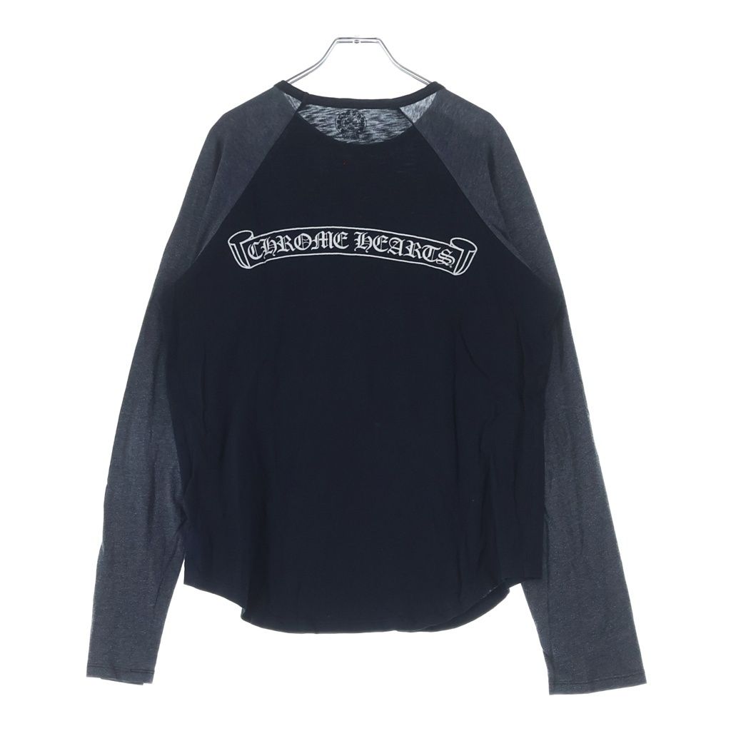CHROME HEARTS (クロムハーツ) OLD RAGLAN L/S Tee ホースシュー/スクロールラベル プリントロゴ ラグラン長袖Tシャツ カットソー ブラック/グレー 59,994円