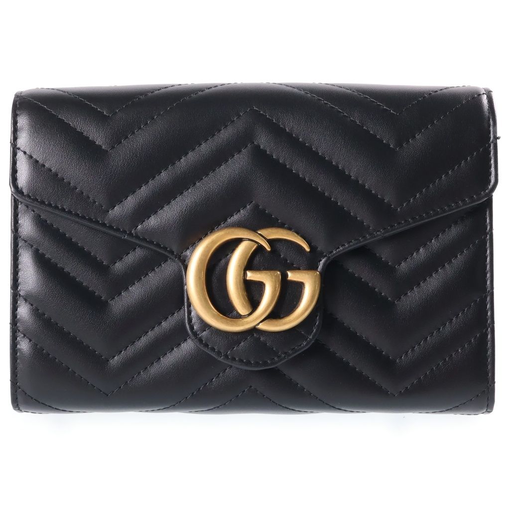 GUCCI (グッチ) GGマーモント チェーンショルダーバッグ ブラック レザー 474575 ゴールド金具
