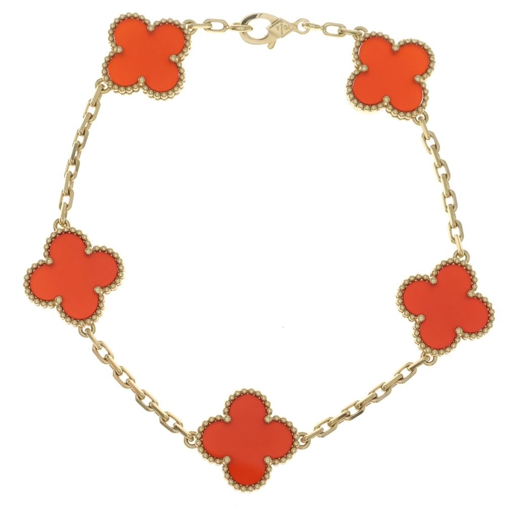 Van Cleef & Arpels (ヴァンクリーフアンドアーペル) ヴィンテージアルハンブラ 5モチーフ カーネリアン ブレスレット イエローゴールド Au750YG VCARD35500