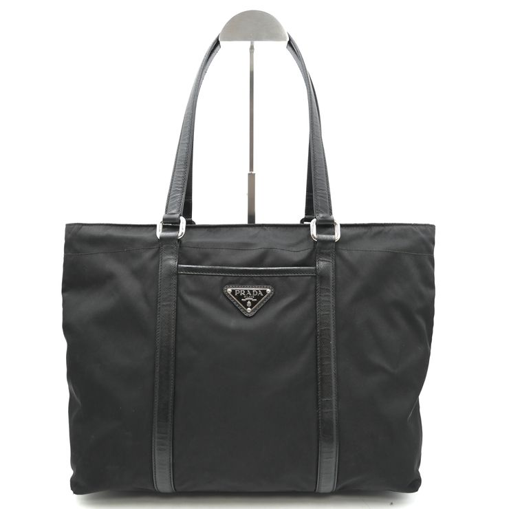 PRADA（プラダ）BR2311 トートバッグ 三角ロゴプレート ナイロン レザー ブラック シルバー金具 肩掛け レディース【中古】