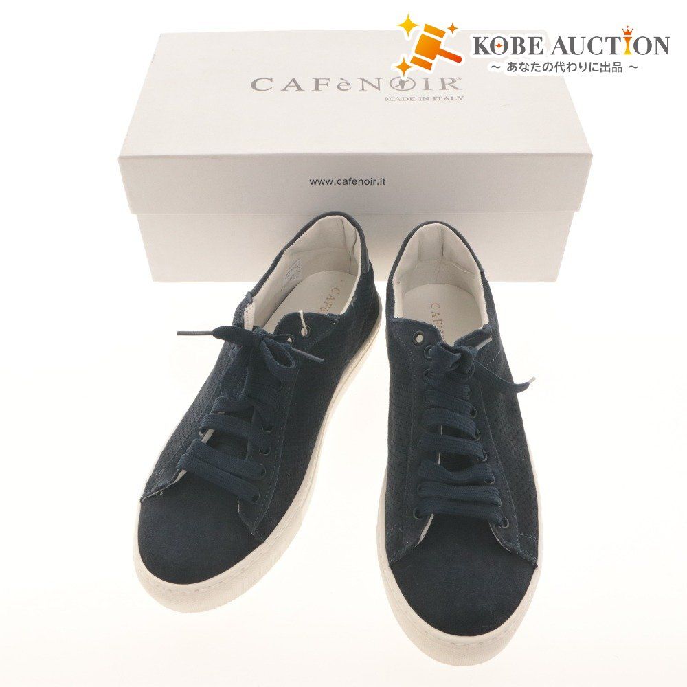 ■ Cafe Noir カフェノワール スニーカー 革靴 スエード イタリア製 メンズ 42(26.5~27cm相当) 白 ネイビー 箱付き 未使用(ほつれ有) 9,695円