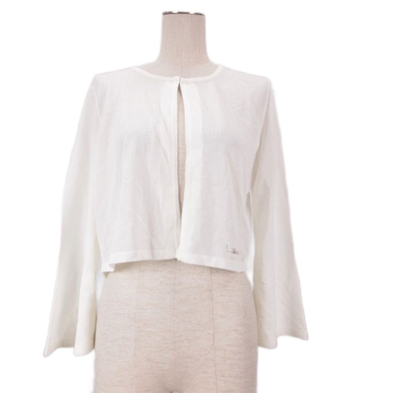 レオナール LEONARD FASHION ショート カーディガン ベルスリーブ ホワイト 42 ■GY09　