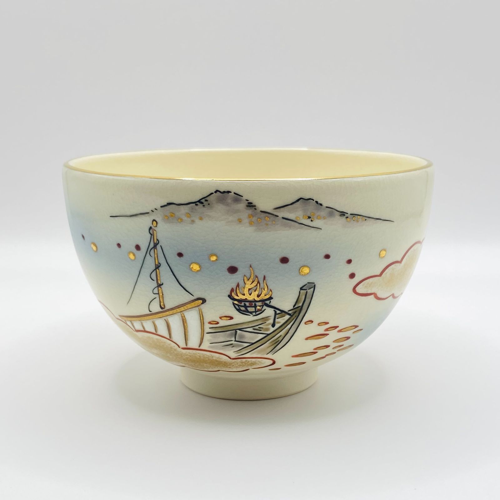 茶道具　茶碗　未使用品 抹茶茶碗 仁清 漁火 工藤寿楽 紙箱入 茶道具 茶盌 茶器 京焼 未使用