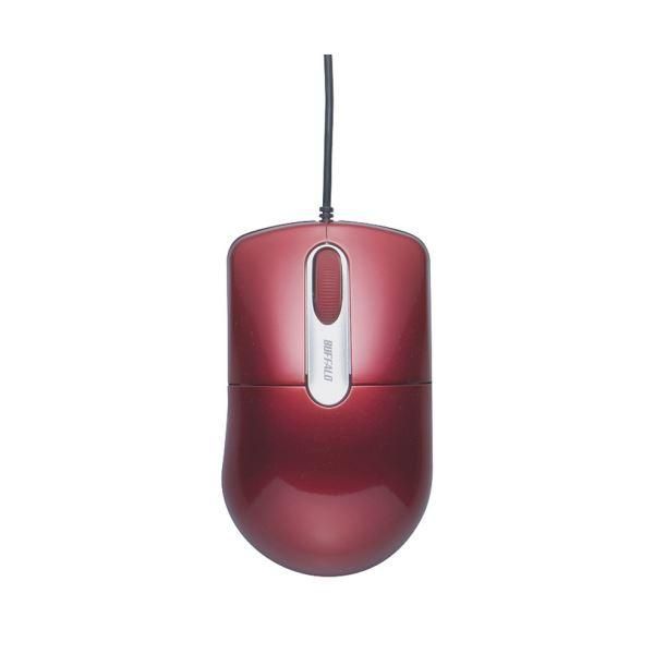 ds-(まとめ) バッファロー 有線光学式マウス 静音3ボタン Mサイズ レッド BSMOU27SMRD 1個 〔×10セット〕