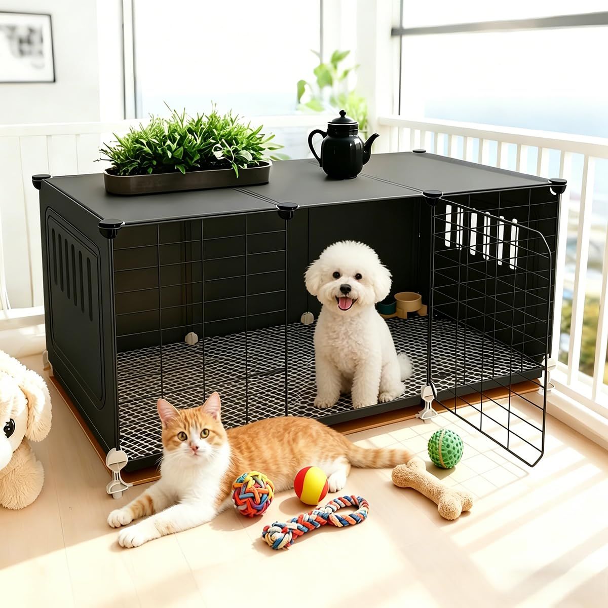 犬 ケージ ペットケージ 屋根付き ペットサークル 犬 フェンス 引き出しトレー マット 小型/中型/大型犬適用 室内用 ブラック | 長さ106×幅46×高さ42.6cm ケージ 犬 犬サークル室内 ペットケージ 多機能 頑丈 錆防止 掃除簡単 家庭飼育mt 8,258円