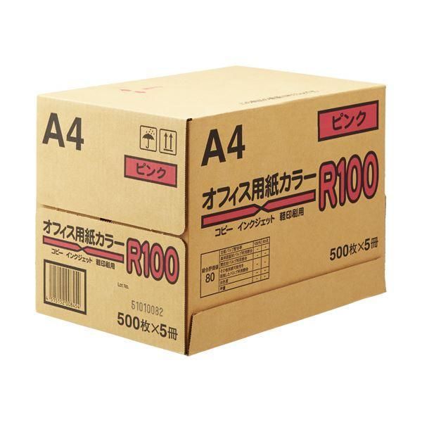 ds-(まとめ) 日本紙通商 オフィス用紙カラーR100A4 ピンク 1箱(2500枚:500枚×5冊) 〔×5セット〕