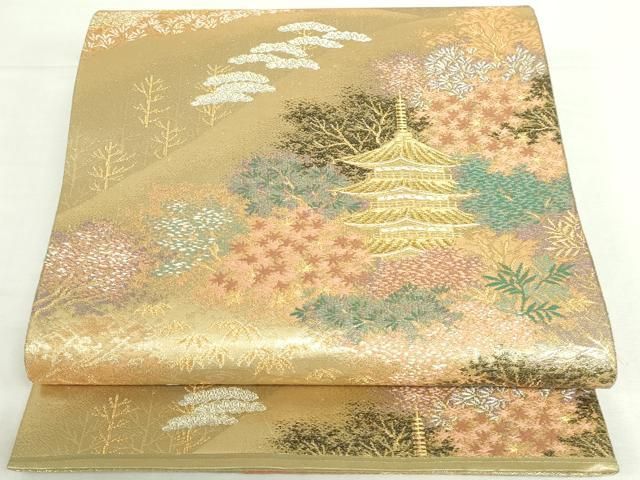 平和屋本店▼六通柄袋帯　唐織　名所風景　本金二重箔　正絹　逸品　DABI5468op