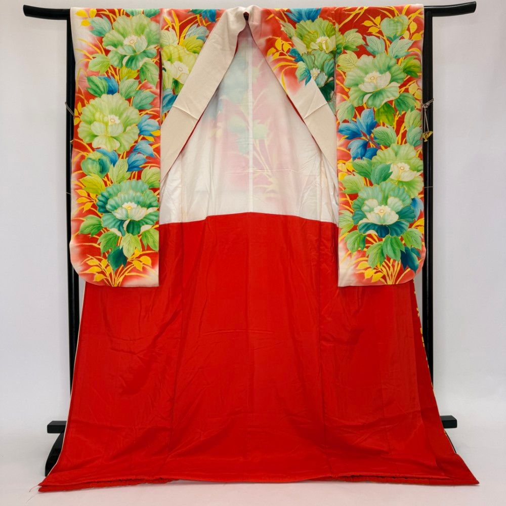 本振袖 引き振袖 白 正絹 花柄 古典 刺繍 結婚式 裄64.5cm 身丈187cm 花嫁衣装 Mサイズ 6283