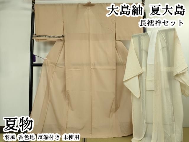 平和屋本店＊極上　夏物　大島紬　夏大島　長襦袢セット　羽風　香色地　反端付き　逸品　未使用　DZAB8704kh6