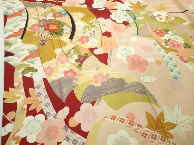 平和屋本店●極上　創業460年・千總　振袖　駒刺繍　誰が袖　吉祥花文　金彩　逸品　DZAB8782kh6