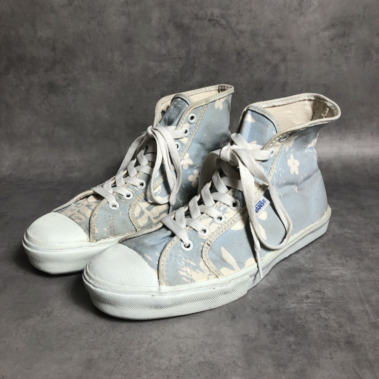 PQ635◇VANS：90’s USA製 GODDARD◇US7.5◇ブルー系 ハイビスカス柄 バンズ ヴァンズ ゴッダード
