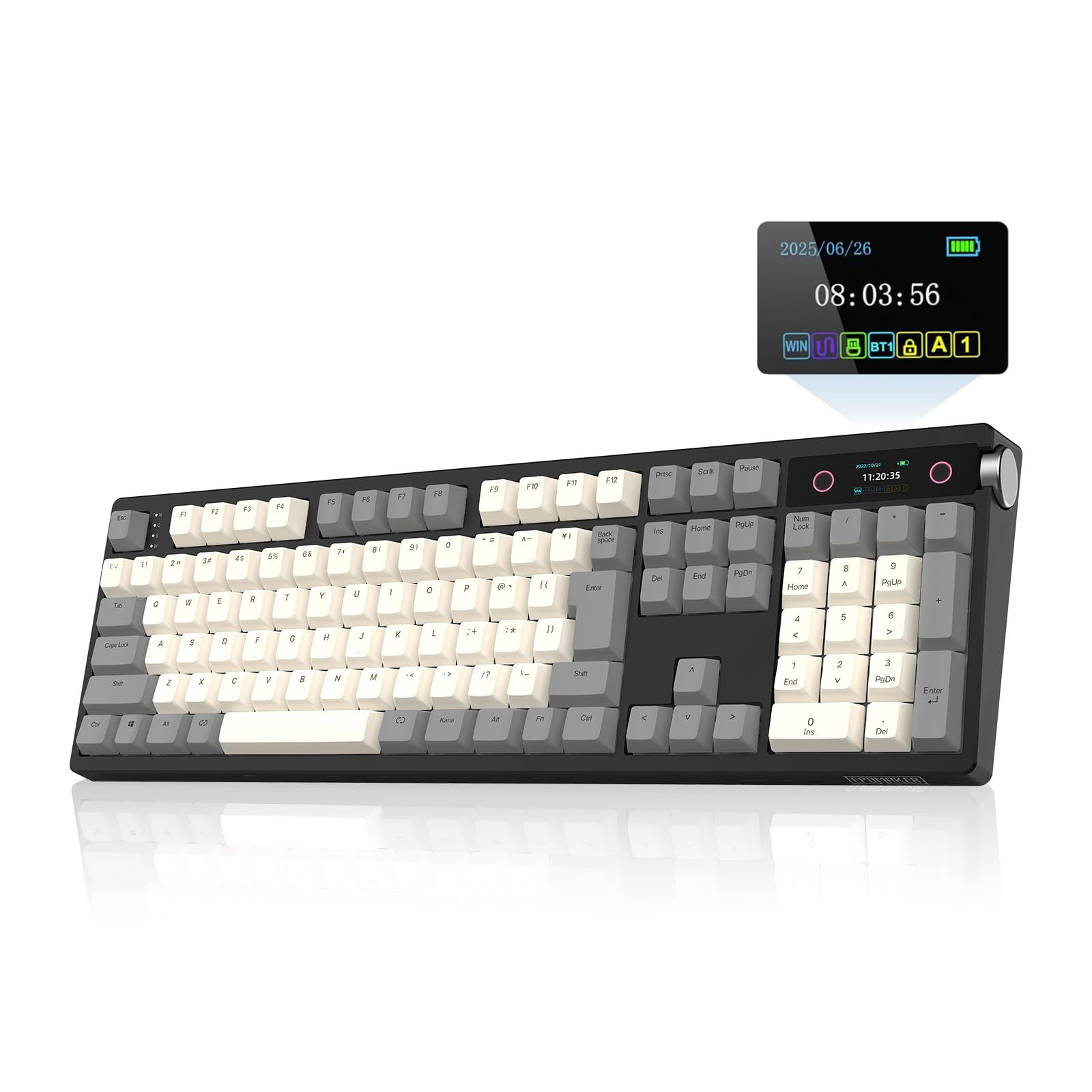 オフィス メカニカルキーボード ゲーム用 カスタムドライバー RGBバックライト リニアスイッチ ホットスワップ対応 (Black 無線 クリーミーガスケット構造 10000mAhバッテリー Sea ノブ付き 画面 | 2.4GHz/USB/BT5.0 Sal