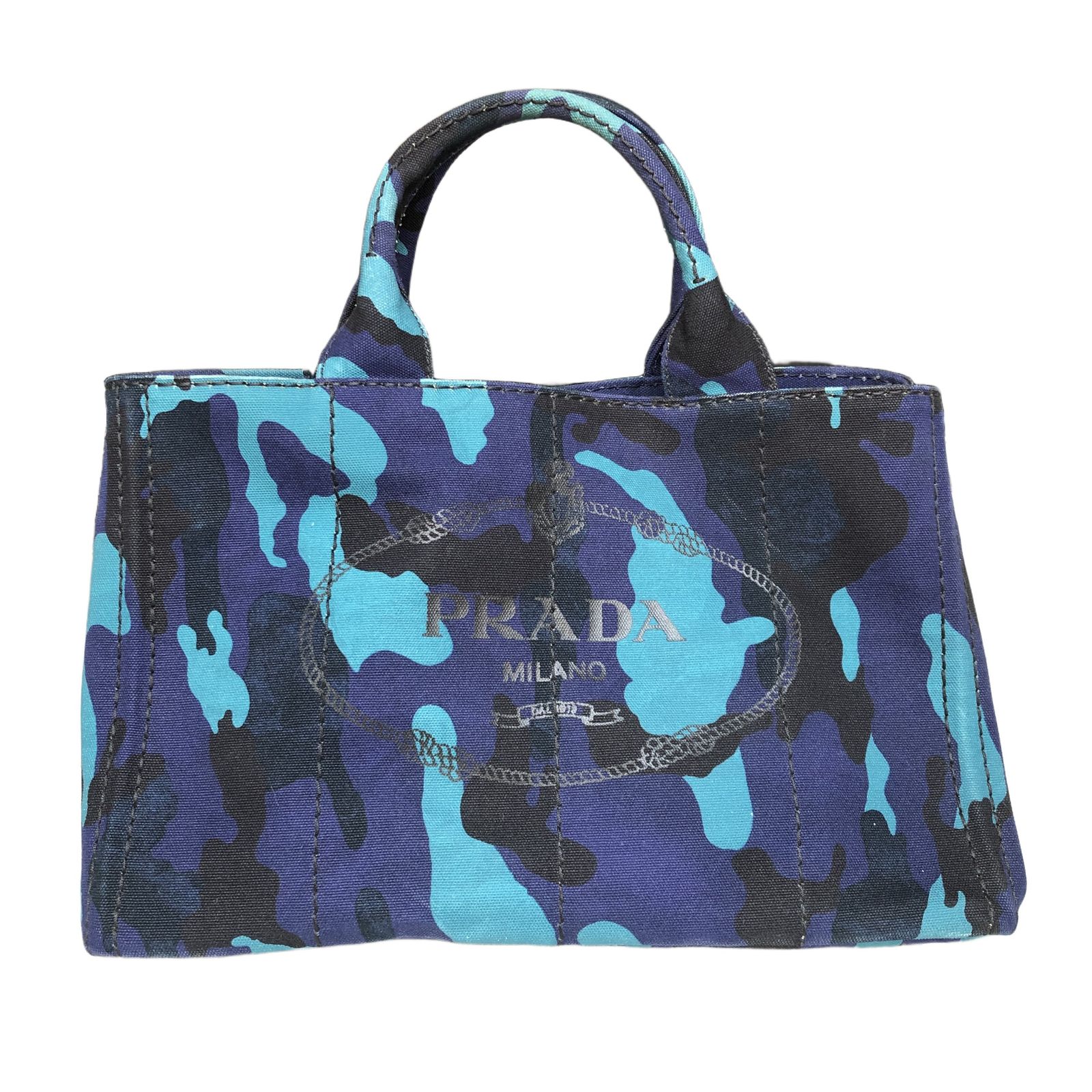 PRADA プラダ カナパ カモフラージュ B2642B ブルー系 キャンバス ハンドバッグ レディース 中古 T11477996
