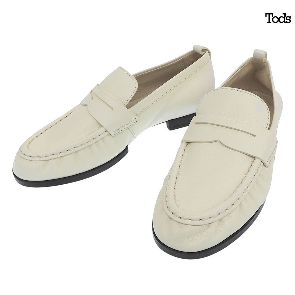 超美品 トッズ TOD’S 現行ロゴ 2023年商品 モカシン型 コインローファー 35 22.5cm レディース クリーム レザー シューズ 数回使用程度 18,673円
