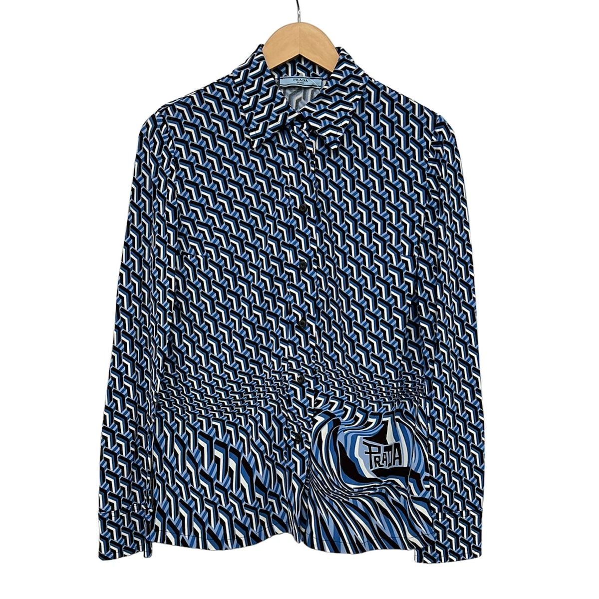 PRADA(プラダ) 長袖シャツブラウス サイズ38 S レディース美品 ブルー×黒×白