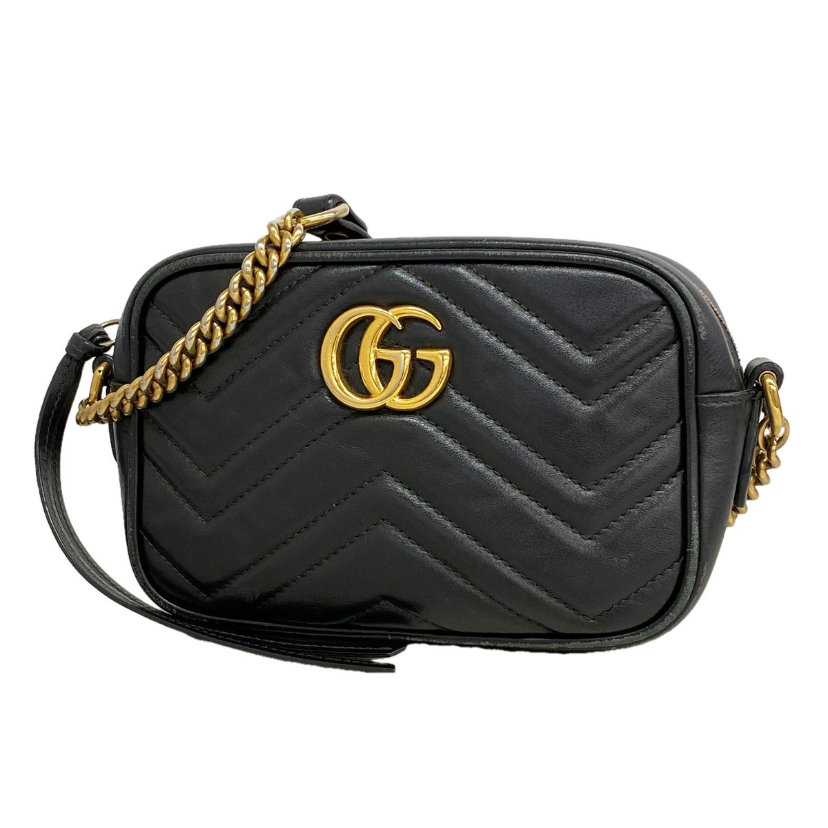 【6hb1018-k】グッチ ショルダーバッグ GGマーモント 448065 レザー ブラック ゴールド金具【中古】レディース 53,334円