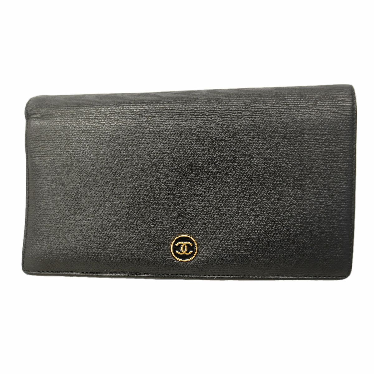 【6hb1097-k】シャネル 長財布 ココボタン キャビアスキン ブラック ゴールド金具【中古】レディース