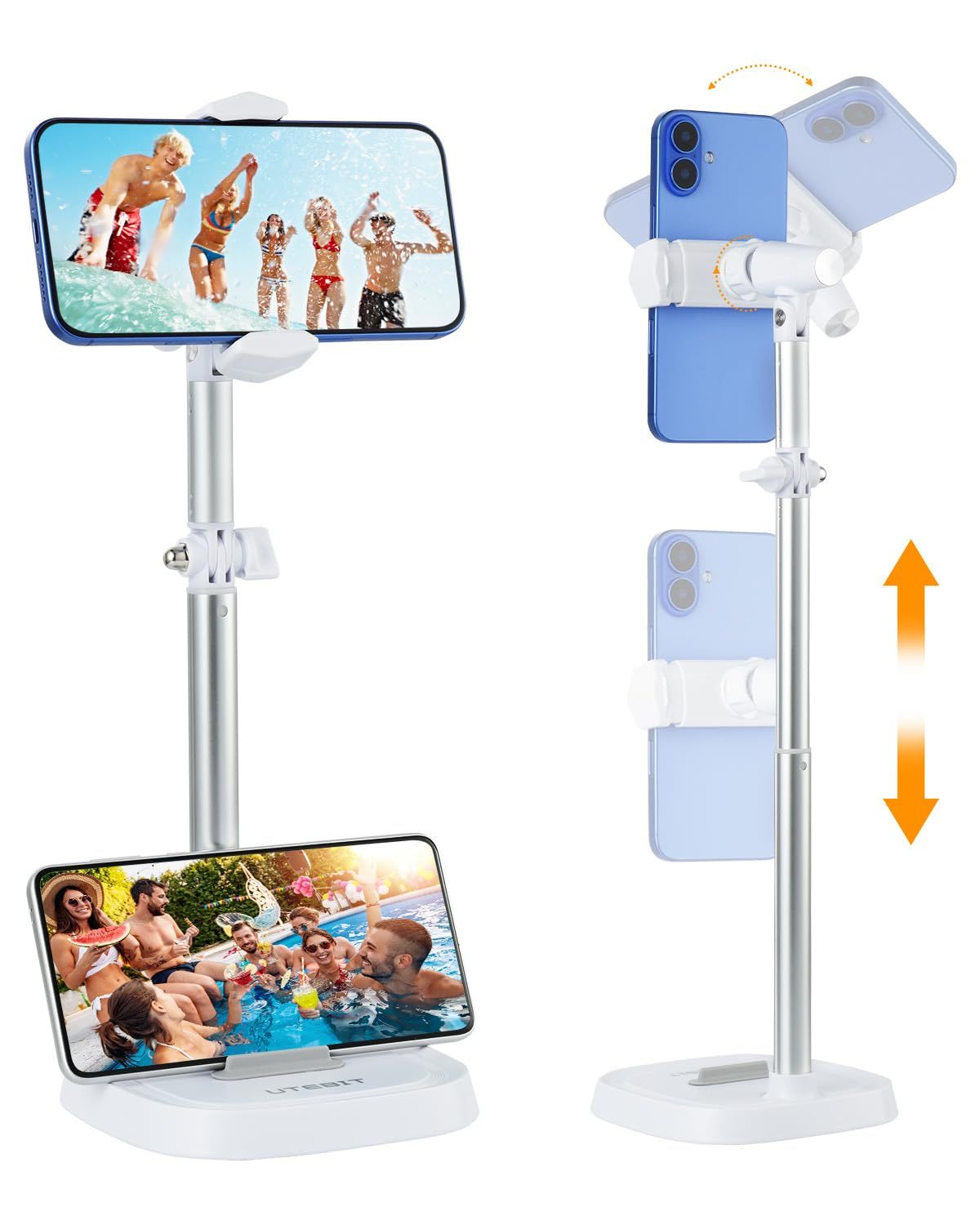 UTEBIT スマホスタンド 卓上 高さ調整 30-45cm 自由回転可能 カメラスタンド携帯 タブレット両用 滑り止め 0