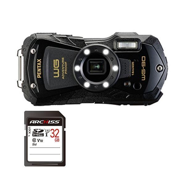 ds-PENTAX デジタルカメラ WG-90 ブラック ＋ 32GB SDHCメモリカード 1セット デジカメ カメラ 写真 PC パソコン 周辺機器 家電
